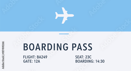 Airplane Boarding Pass Ticket Travel Document.
