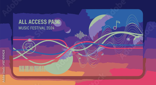Music Festival Ticket with Celestial Elements.