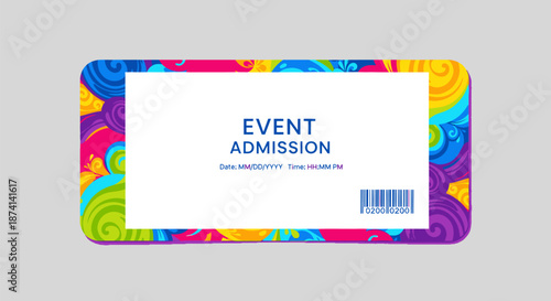 Colorful Event Admission Ticket with Barcode.