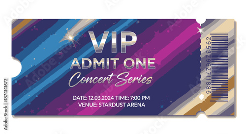 VIP Concert Ticket with Barcode and Details.