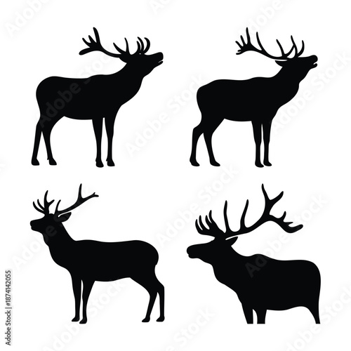 Collection of majestic deer silhouettes showcasing various poses of stags with antlers