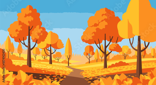 Autumnal Trees in a Sunny Landscape.