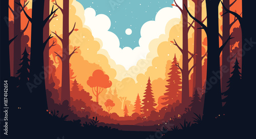 Sunlit Forest Clearing A Warm Embrace of Natures Beauty.