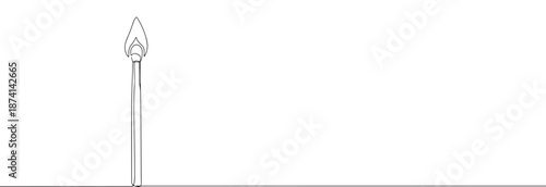 A continuous line drawing of an unlit matchstick standing upright, symbolizing potential, ignition, and new beginnings