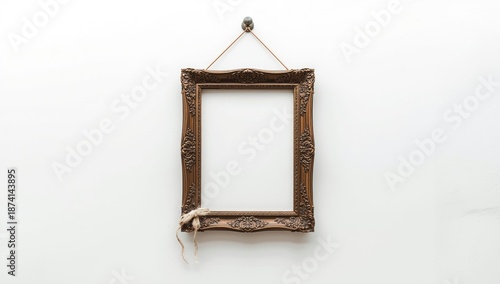 White wall with an empty picture frame serving as a visual focal point in modern interior decor, minimalist style, art display setup