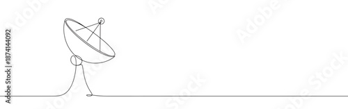 A continuous line drawing of a satellite dish, symbolizing communication, broadcasting, and global connection