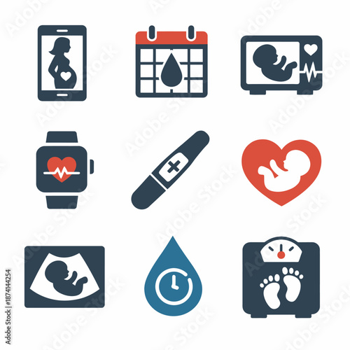 Pregnancy and parenthood icons set for monitoring and tracking