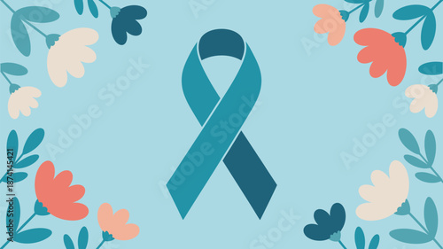 Awareness ribbon surrounded by flowers Vector