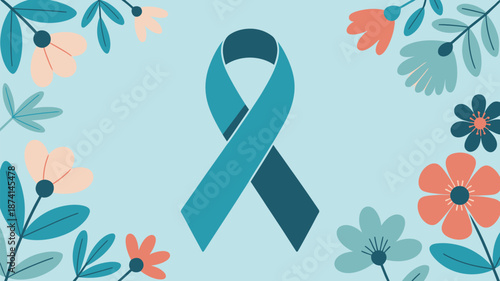 Blue ribbon surrounded by flowers Vector