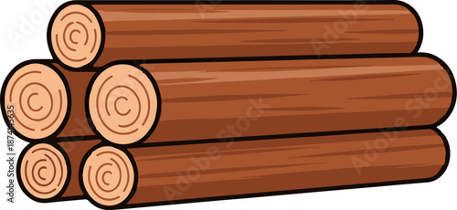 Stacked, cut logs with visible rings, brown wood, cartoonish style