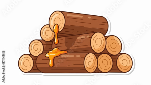 Stacked logs with honey dripping down