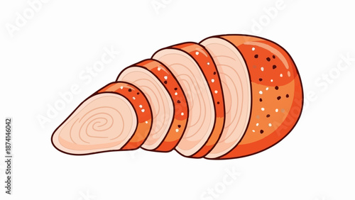 Sliced roasted meat with a golden-brown crust speckled with seasonings