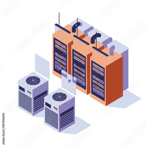 Server Room with Cooling Units Isometric Illustration.