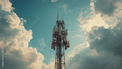 Wallpaper Mural Cellular base station supporting 4G and 5G networks, featuring radio modules and antennas on a metal framework, technology infrastructure Torontodigital.ca