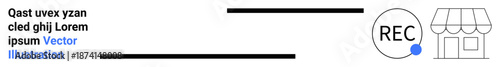 E-commerce, video streaming, digital recording, content creation, online transactions, branding. Minimal icons of a recording button and store. Recording and content creation concept