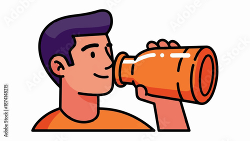 Person looking through orange telescope