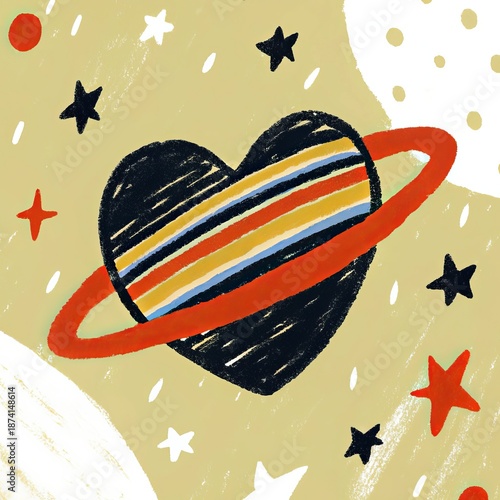 Cosmic heart with ring and stars