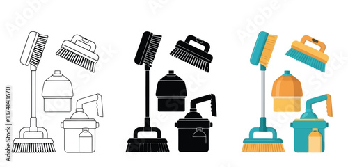 Colorful Cleaning Tools Traditional Panjabi Kurta Vector Illustration for Men Fashion, Eid Festival and South Asian Cultural Wear Design