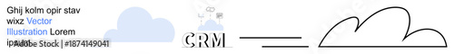 Cloud computing, data management, CRM integration, digital transformation, minimal design, technology concepts. A minimal cloud shape with CRM text and digital elements. Cloud computing and data