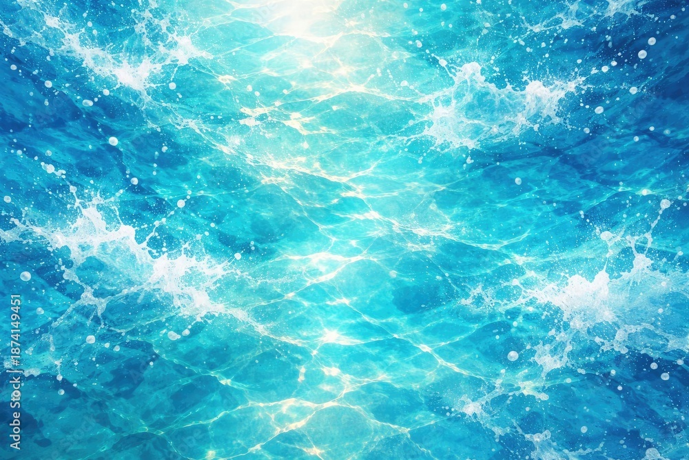 Fototapeta premium Sunlit blue water texture with surface splatters in an artistic abstract backdrop
