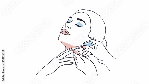 Person applying makeup to another person's neck area with a brush