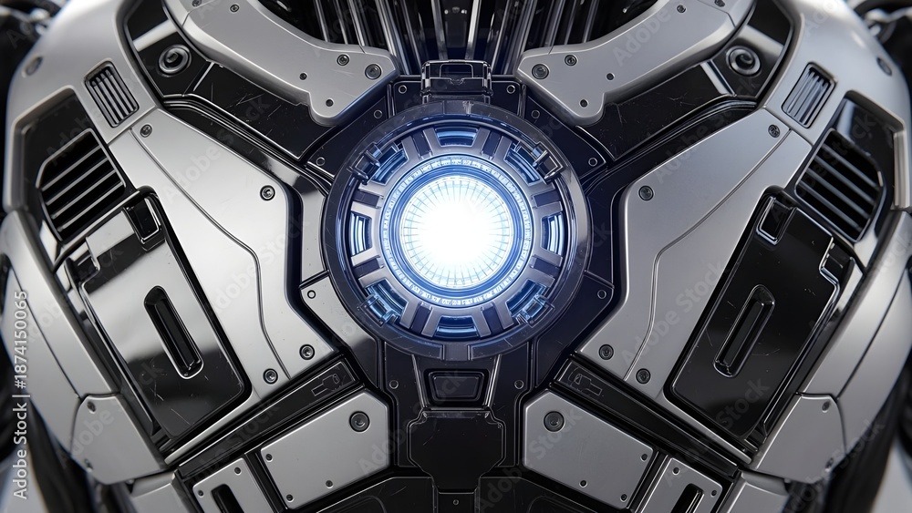 Fototapeta premium Futuristic Machine Core with Bright Circular Energy Source and Metallic Structure