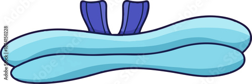 Stylized cartoon fins, with two curved, light blue shapes joined by purple, winged elements