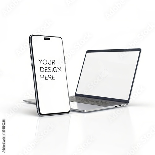 Modern laptop and smartphone mockup isolated on white background