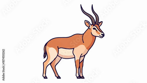 Stylized cartoon gazelle with orange fur, white belly, and curved horns