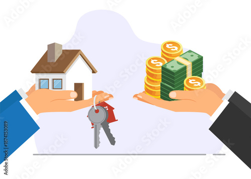 Real Estate Exchange of House Keys for Cash Payment Stock Illustration