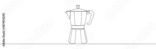 A classic Moka pot in a continuous line drawing, symbolizing coffee culture, Italian design, and morning rituals