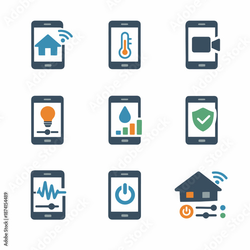 Smart home interface icons representing automation and control features