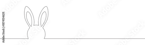 A continuous line drawing of bunny ears peaking over a horizon, symbolizing Easter, cuteness, and new beginnings