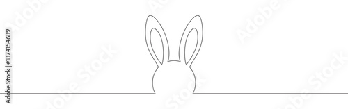 A continuous line drawing of bunny ears peaking over a horizon, symbolizing Easter, cuteness, and new beginnings