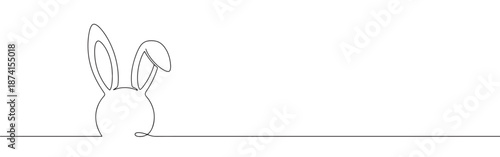 A playful continuous line drawing of bunny ears, with one ear flopped, symbolizing curiosity and cuteness