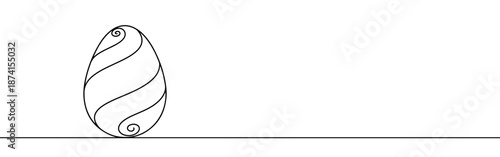 A decorative Easter egg with swirling patterns, rendered in a continuous line drawing, representing holiday joy