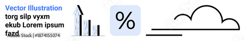 Business strategy, data analysis, financial growth, percentages, modern design, cloud computing. Bar chart, percentage icon and cloud symbol. Business strategy and data analysis