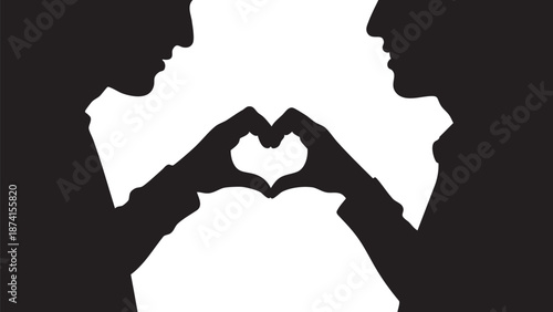 Two male silhouettes forming a heart shape with hands