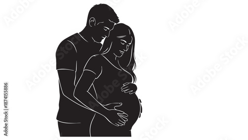 Pregnant woman and man embracing belly couple