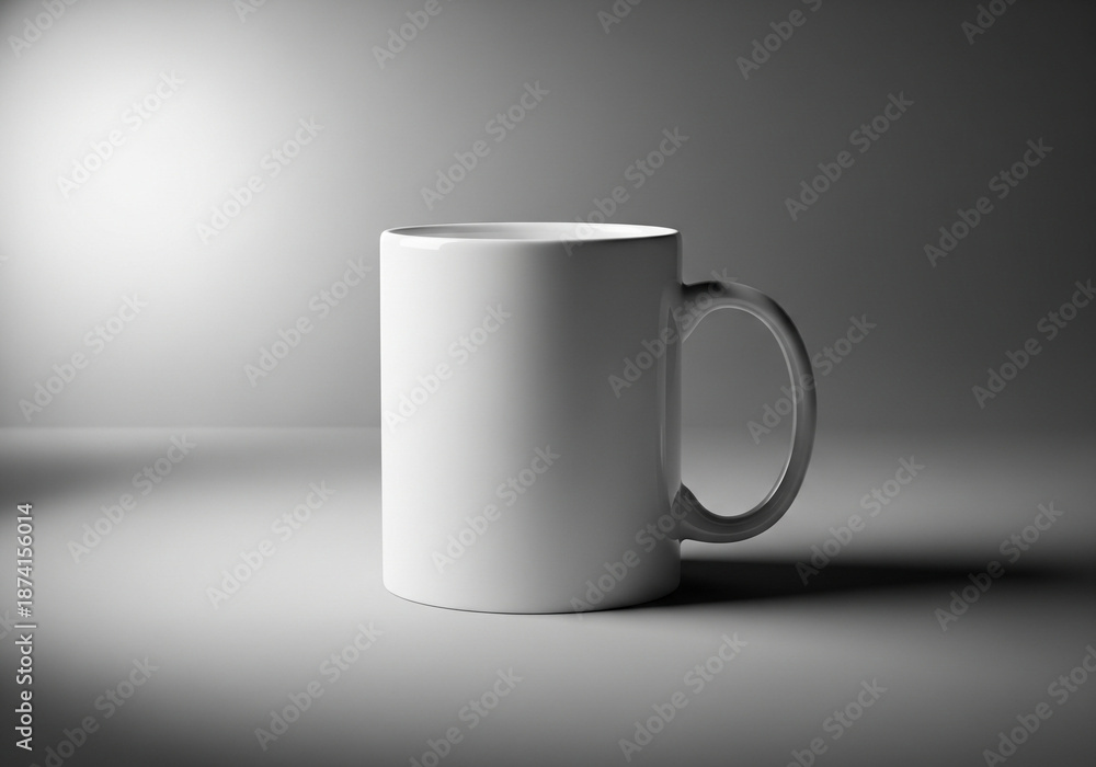 Obraz premium Minimal white mug mockup with soft vignette background effect