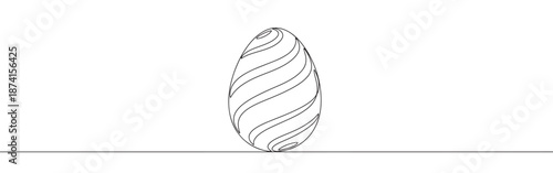 A decorative Easter egg with swirling patterns, rendered in a continuous line drawing, representing holiday joy