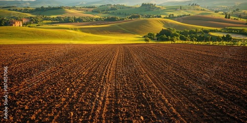 Rolling landscape with fertile soil ready for cultivation, soil quality assessment for sustainable farming