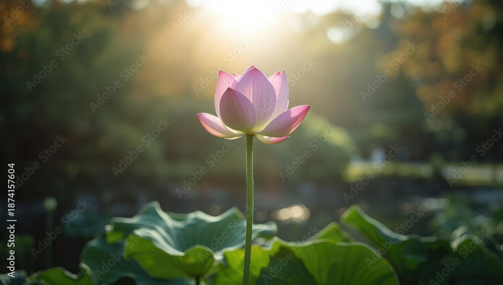 Obraz premium Lotus blossoms floating on a pond, highlighting aquatic vegetation, World Water Day