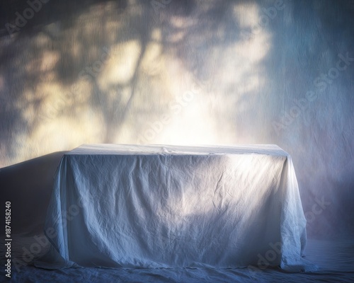 Empty White Table Under Dramatic Lighting
