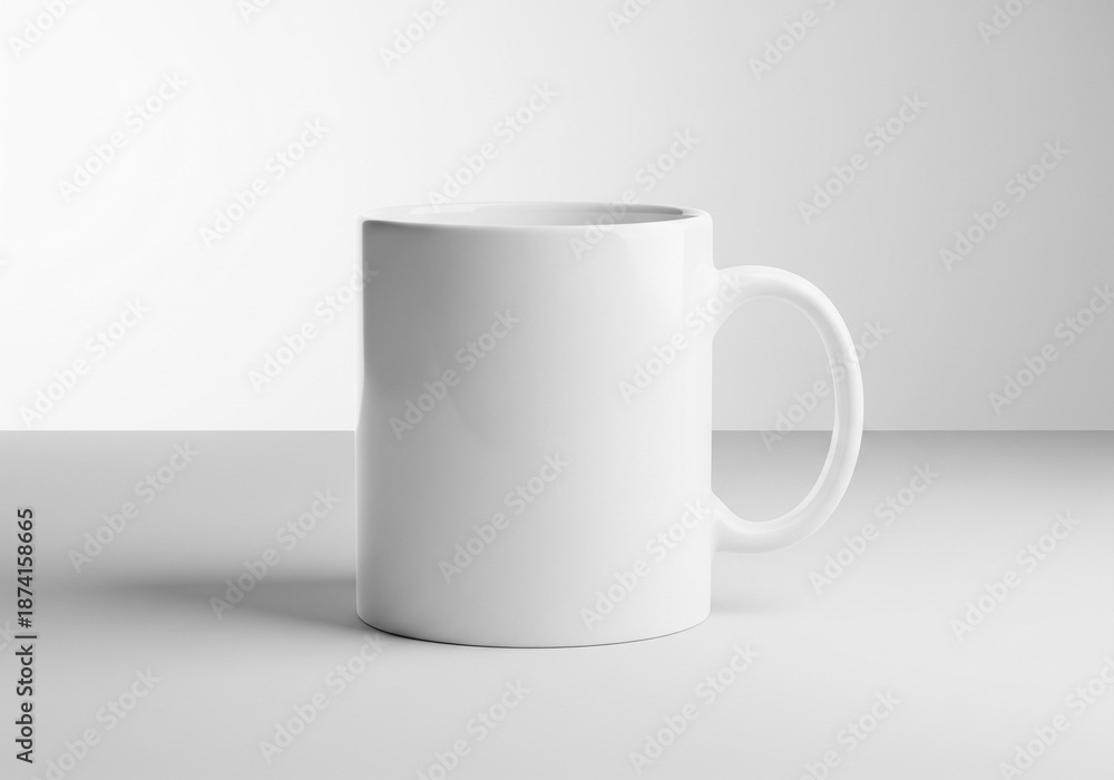 Obraz premium Minimal white ceramic mug mockup with soft gradient studio background lighting
