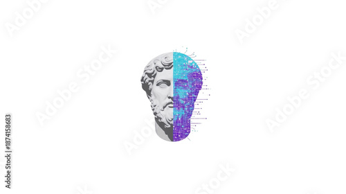 Ancient Wisdom Meets Artificial Intelligence a Classical Bust Digitally Transformed with a Circuit Board Design