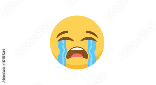 A profoundly distressed yellow emoji shedding large blue tears and expressing intense sadness