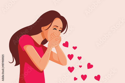 Woman Sick of Too Much Love Vector Conceptual Illustration. Girlfriend has too much affection to give feeling sick and overwhelmed 