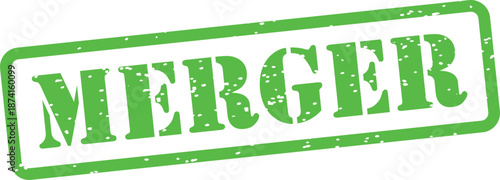 Green merger rubber stamp on transparent background