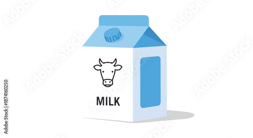 Minimalist vector graphic of a fresh milk carton featuring cow head icon and clear text